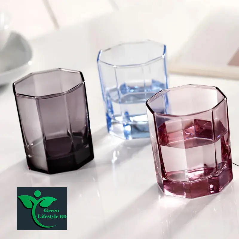 Picture of 8 Engle Italian Premium Juice Glasses and Transparent Water Glass Medium Size Tumbler Glasses for Drinking Water and Cocktails, Diamond Design Glass Water Glass Set of 6 - Clear