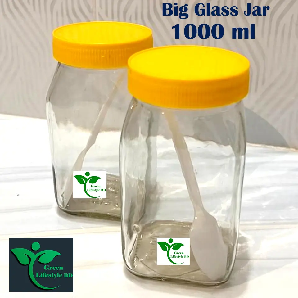 Picture of 1000 ml Glass Jar 02 Pes  Set Glassware food jar, Food container Set, kitchen glass jar. for Kitchen and dining - Clear 2 pcs