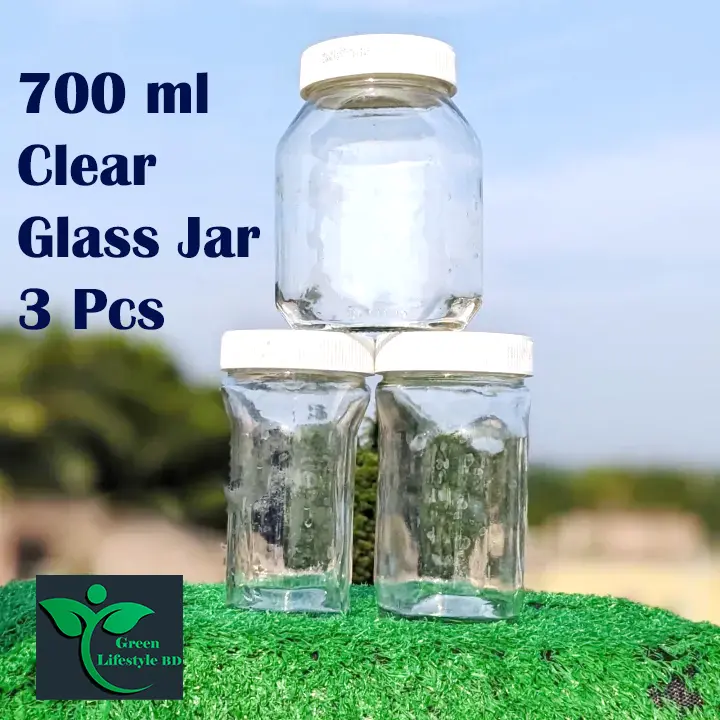 Picture of 3 Pcs Glass Jar 700 ml for Kitchen & Dining. Glassware Food container with original cap - Clear 3 pcs