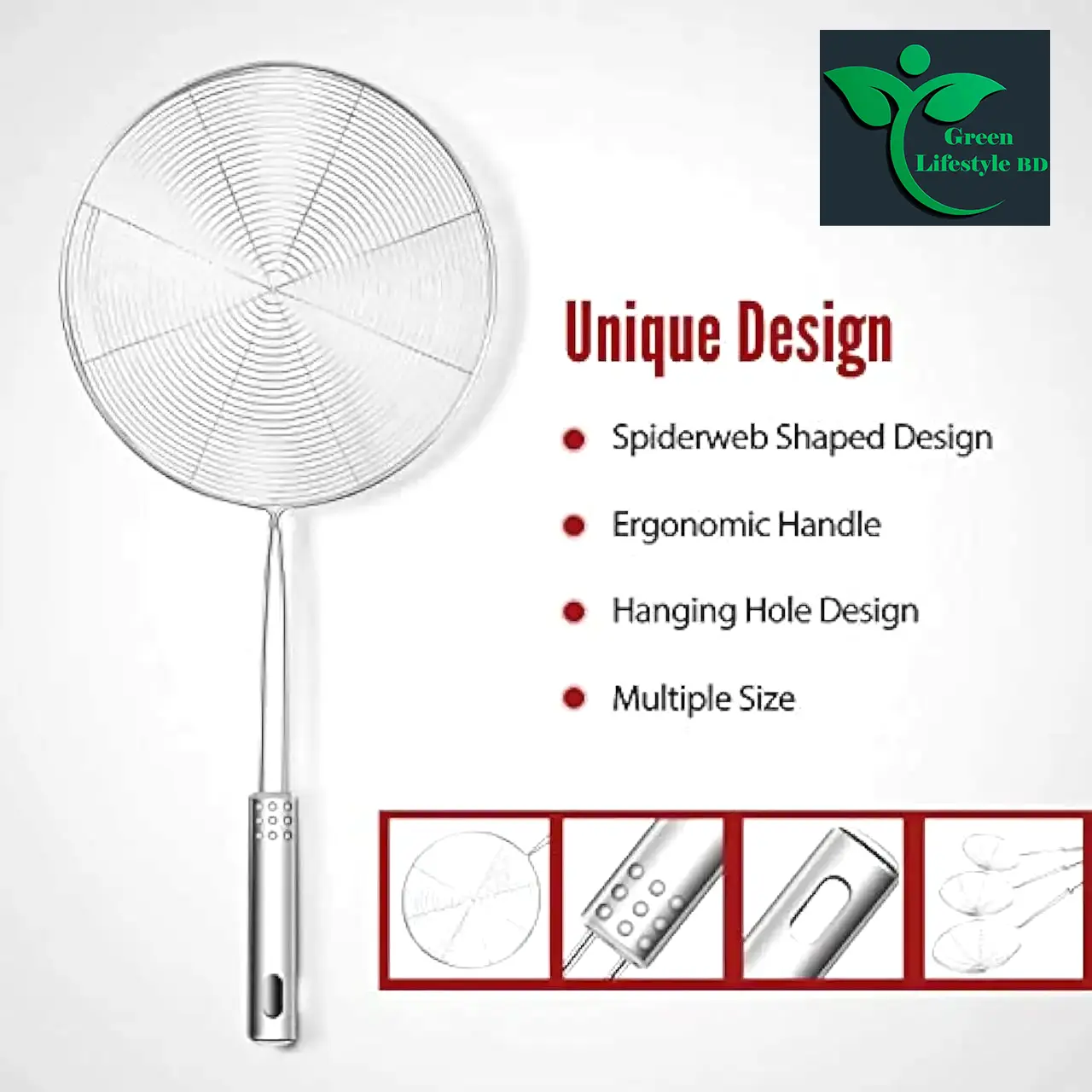 Picture of Stainless Steel Frying strainer/ Large Oil Strainer/ Deep Fry Strainer for Kitchen/ Tel Chakni for Pasta and Frying in Kitchen - Silver