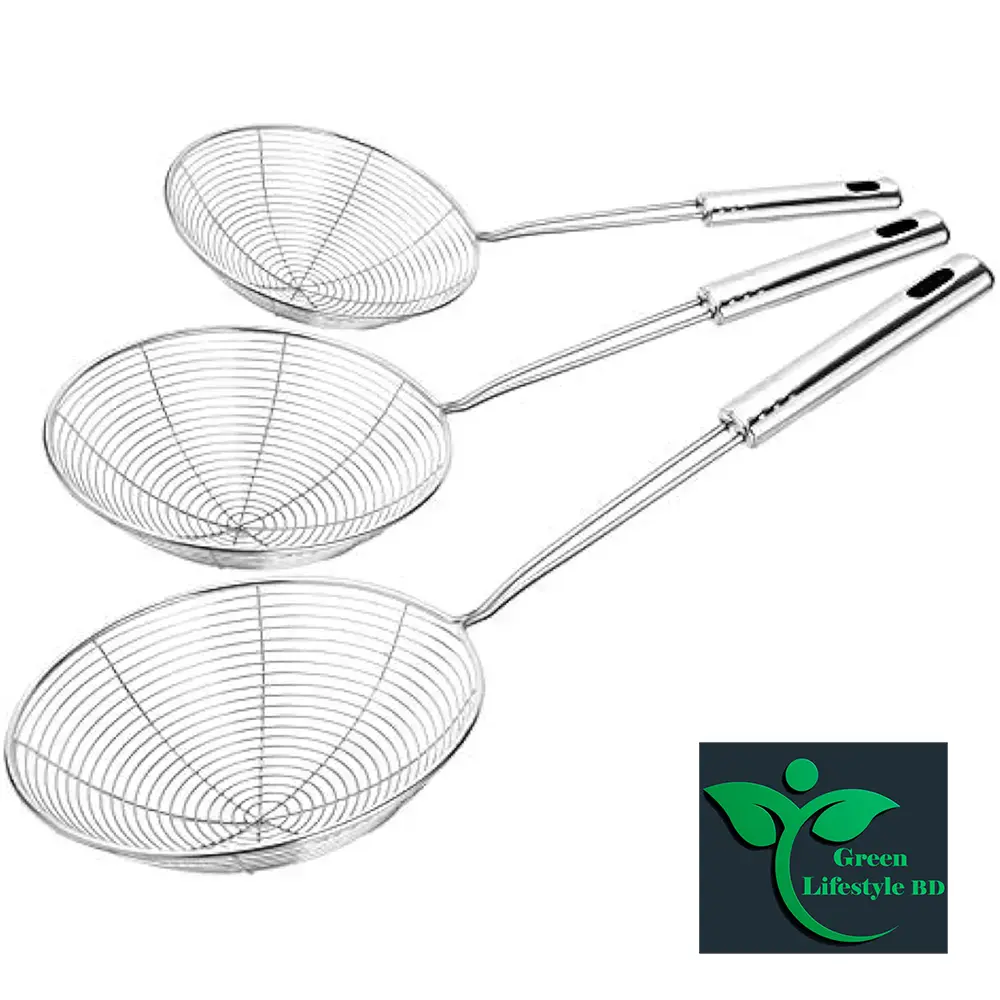Picture of Stainless Steel Frying strainer/ Large Oil Strainer/ Deep Fry Strainer for Kitchen/ Tel Chakni for Pasta and Frying in Kitchen - Silver