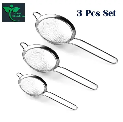 Picture of Chakni/Tea Strainer/Fine Mesh Stainless Steel Strainers -1/2/3 Pcs set Small, medium, big
