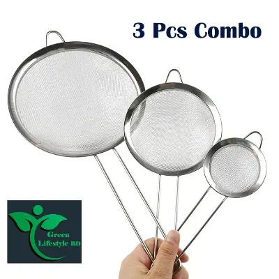 Picture of Chakni/Tea Strainer/Fine Mesh Stainless Steel Strainers -1/2/3 Pcs set Small, medium, big