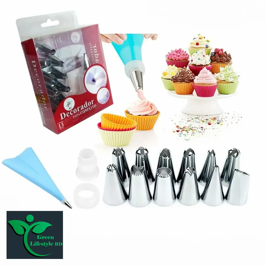 Picture of 15 pcs/set Stainless Steel Icing Piping Pastry Nozzles Sets For Cake Decoration Baking Tool Set - Multicolor