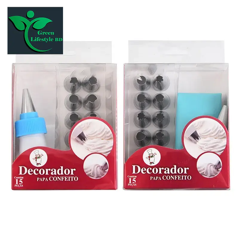 Picture of 15 pcs/set Stainless Steel Icing Piping Pastry Nozzles Sets For Cake Decoration Baking Tool Set - Multicolor