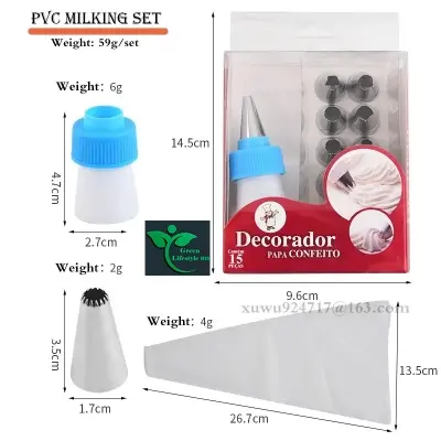 Picture of 15pcs Stainless Steel Cake Nozzles Cake Decoration Tools Piping Bags And Stainless Steel Cake Nozzles Pastry Accessories - Multicolor