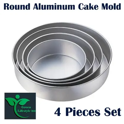 Picture of Round Aluminum Cake Mold - 4 Pieces Set - Bake Perfect Cakes Every Time With Round Aluminum Cake Mold Set - Silver