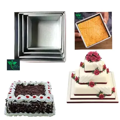 Picture of High Quality 4 Pcs Set Anodized Aluminum Deep Square Cake Pan Metal Chiffon Sponge Cake Baking Pan Cake Molds - Silver