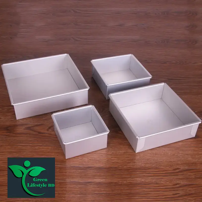 Picture of High Quality 4 Pcs Set Anodized Aluminum Deep Square Cake Pan Metal Chiffon Sponge Cake Baking Pan Cake Molds - Silver