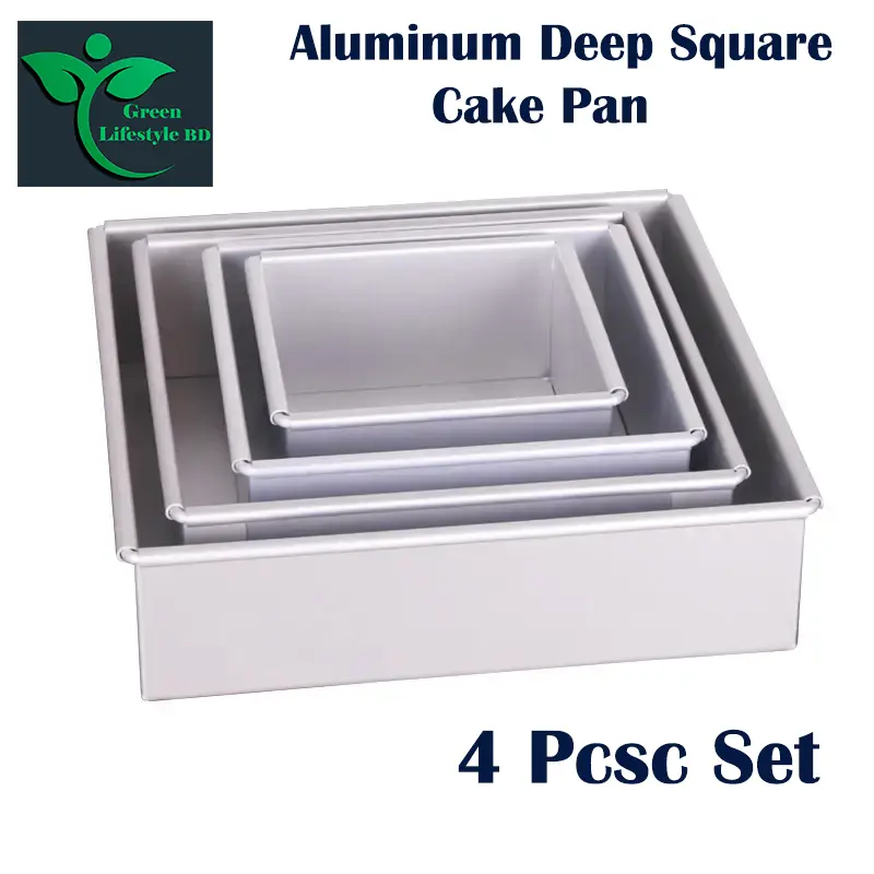 Picture of Square Cake Mold Pans 4-Piece Set Aluminum Heavy Duty Square Wedding/Birthday/Party Cake TINS Microwave Oven Easy to Make Kitchen Bakeware Mould - Silver