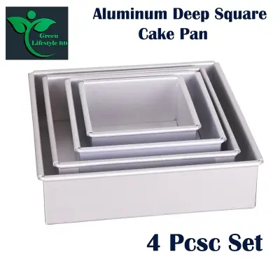 Picture of Square Cake Mold Pans 4-Piece Set Aluminum Heavy Duty Square Wedding/Birthday/Party Cake TINS Microwave Oven Easy to Make Kitchen Bakeware Mould - Silver