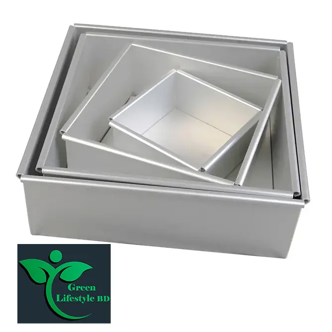 Picture of Square Cake Mold Pans 4-Piece Set Aluminum Heavy Duty Square Wedding/Birthday/Party Cake TINS Microwave Oven Easy to Make Kitchen Bakeware Mould - Silver