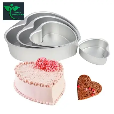 Picture of 4 Pcs Aluminum Heart Shaped Cake Pans Heart Cake Pan Baking Mold, Cheesecake Pan Chiffon Cake Mold for Birthday, Party - Silver