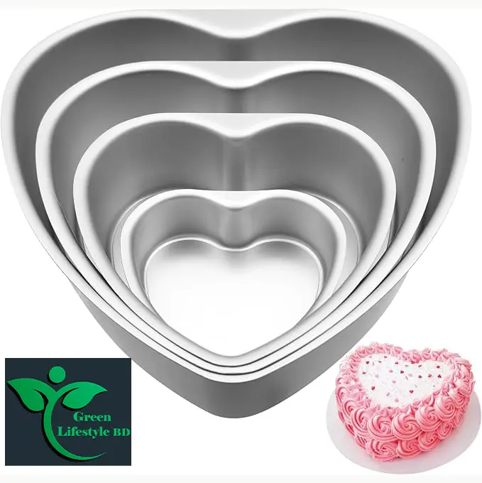 Picture of 4 Pcs Aluminum Heart Shaped Cake Pans Heart Cake Pan Baking Mold, Cheesecake Pan Chiffon Cake Mold for Birthday, Party - Silver