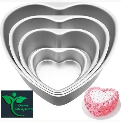 Picture of 4 Pcs Aluminum Heart Shaped Cake Pans Heart Cake Pan Baking Mold, Cheesecake Pan Chiffon Cake Mold for Birthday, Party - Silver