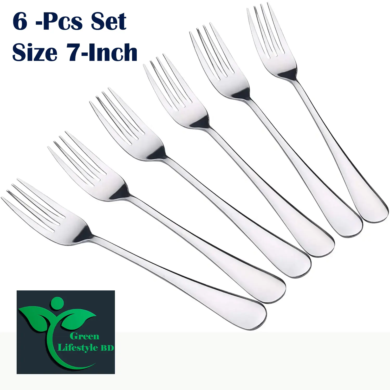 Picture of High-Quality 6 -Pcs Elegant Stainless Silver Cutlery 7-inch Size Dinner Fruit Steak Dessert Wok Fork Set - Silver