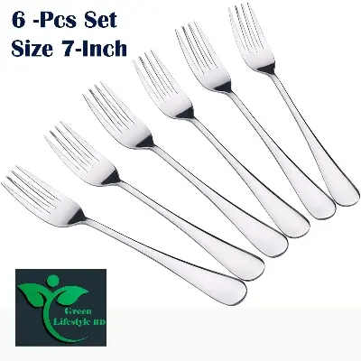 Picture of High-Quality 6 -Pcs Elegant Stainless Silver Cutlery 7-inch Size Dinner Fruit Steak Dessert Wok Fork Set - Silver