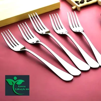 Picture of 6-Pcs Stainless Steel Coffee Mug Stirring Spoon and Silver Fork Set 7 -inch High-Quality Polished PP Cutlery for Hotels - Silver