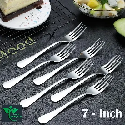 Picture of 6-Pcs Stainless Steel Coffee Mug Stirring Spoon and Silver Fork Set 7 -inch High-Quality Polished PP Cutlery for Hotels - Silver