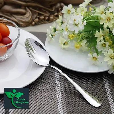 Picture of 12/6 Pieces Cutlery Cupping Stirring Spoon Metal Teaspoons Coffee Spoon Set Ice Cream Stainless Steel Dessert Spoon 6 -inch Size