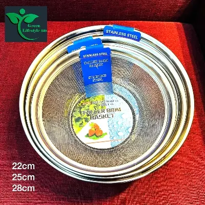 Picture of Stainless steel wire mesh kitchen vegetable and fruit washing strainer taller brim basket-(22 cm/25cm/28cm)