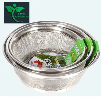 Picture of Stainless steel wire mesh kitchen vegetable and fruit washing strainer taller brim basket-(22 cm/25cm/28cm)