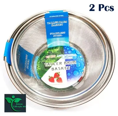 Picture of Stainless Steel Wire Mesh Kitchen Vegetable and Fruit Washing Strainer Drain Basket-(22 cm/25cm/28cm)