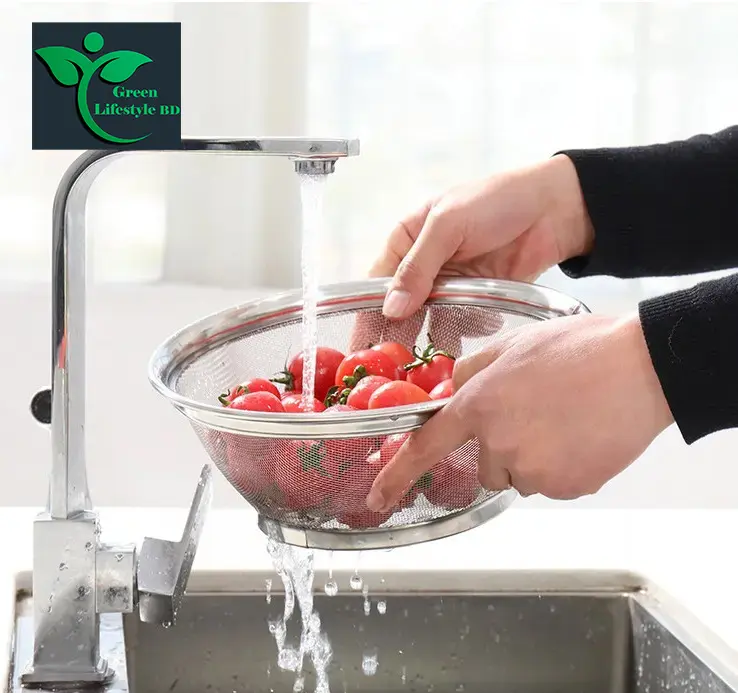 Picture of Stainless Steel Wire Mesh Kitchen Vegetable and Fruit Washing Strainer Drain Basket-(22 cm/25cm/28cm)