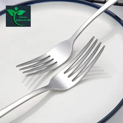 Picture of Home Kitchen Restaurant 12 Pcs Forks And Spoons Silverware Set Food Grade Stainless Steel Flatware Cutlery Set Size 6 Inch - Silver 12 Pcs Set