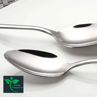 Picture of 12 Pieces Forks and Spoons Metal Teaspoons Coffee Spoon Set Stainless Steel Flatware Wedding Cutlery Silverware Set Size 6 Inch - Silver 12 Pcs Set
