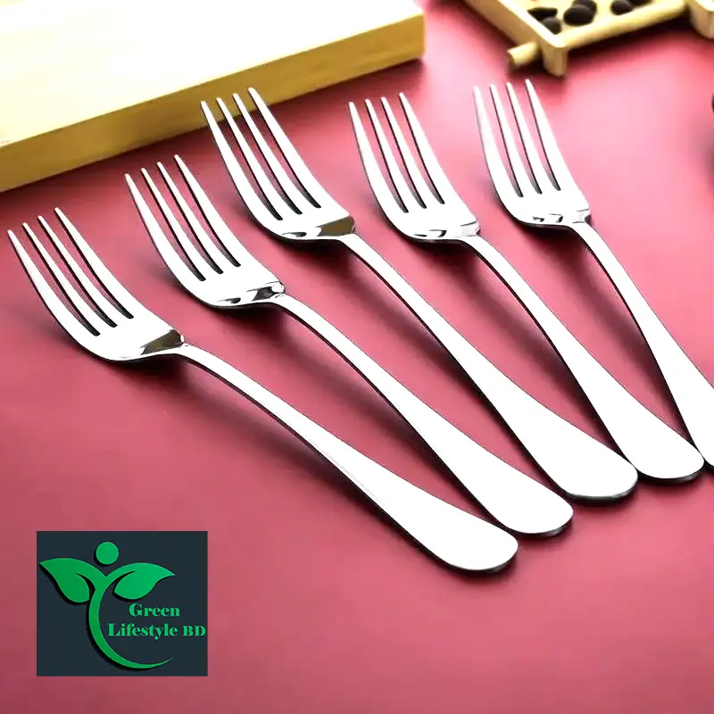 Picture of 12 Pieces Forks and Spoons Metal Teaspoons Coffee Spoon Set Stainless Steel Flatware Wedding Cutlery Silverware Set Size 6 Inch - Silver 12 Pcs Set