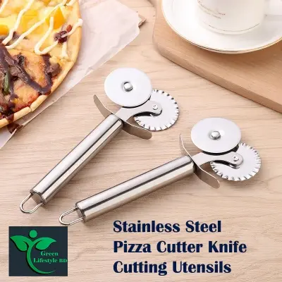 Picture of High Quality Stainless Steel Roller Curved Wheel Double Wheel Pizza Cutter Kitchen Gadgets Cake Spatula