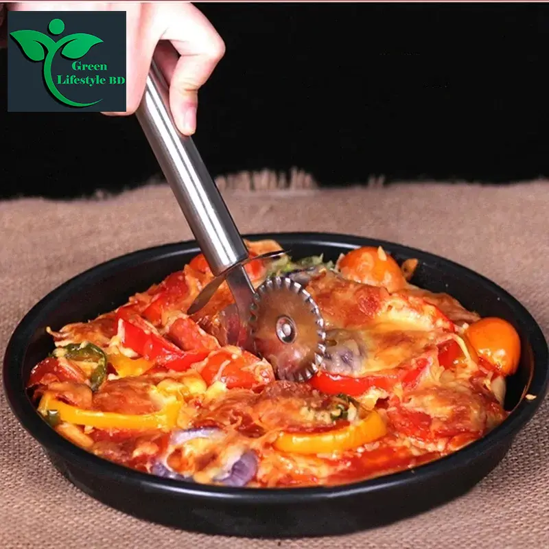 Picture of High Quality Stainless Steel Roller Curved Wheel Double Wheel Pizza Cutter Kitchen Gadgets Cake Spatula