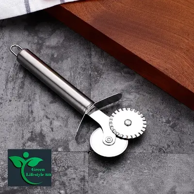Picture of High Quality Stainless Steel Roller Curved Wheel Double Wheel Pizza Cutter Kitchen Gadgets Cake Spatula