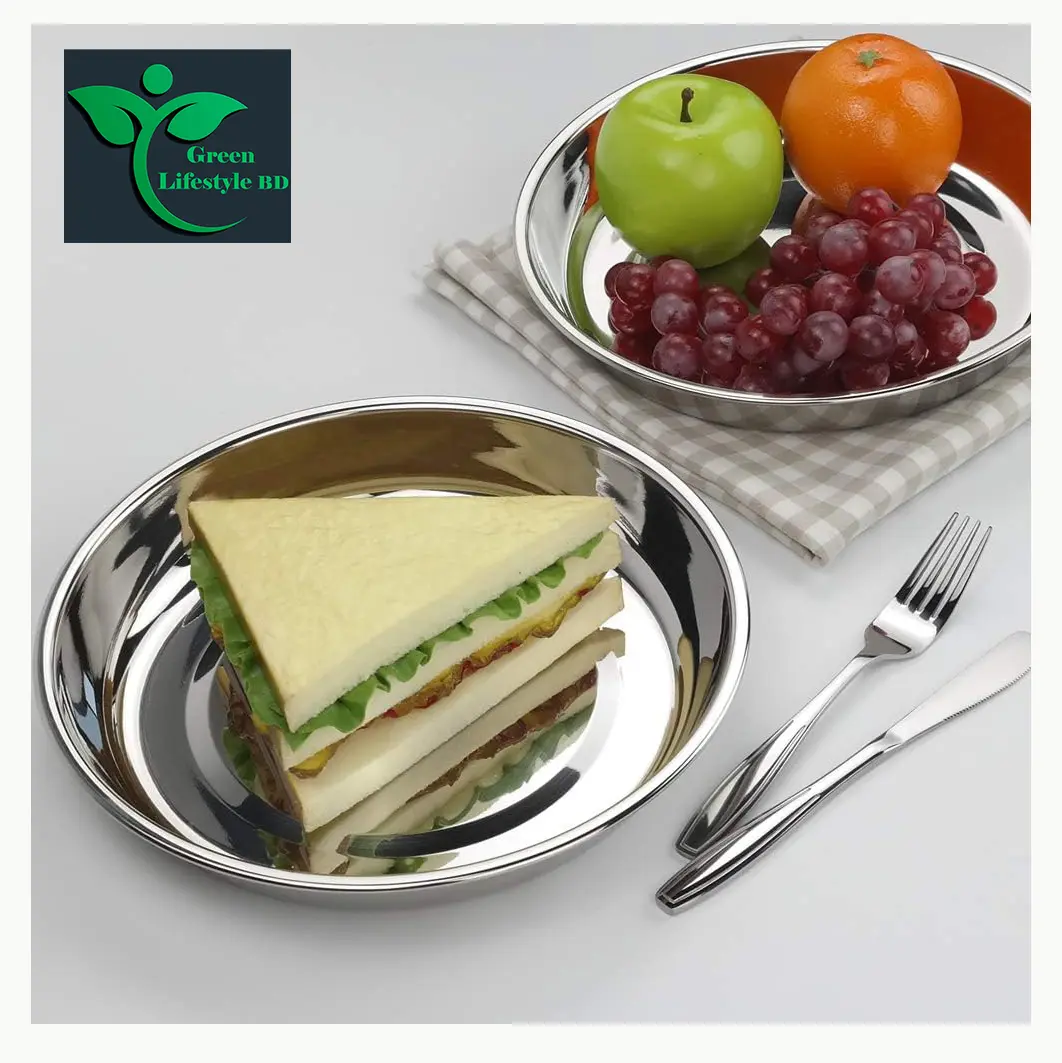 Picture of Stainless Steel Dinner Plate, Large Round Plates, 10-INCH for Home and Office