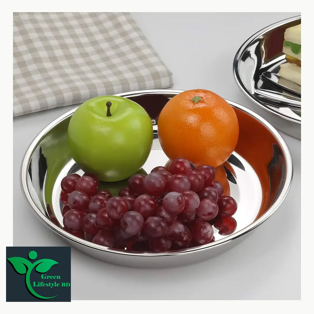 Picture of Stainless Steel Dinner Plate, Large Round Plates, 10-INCH for Home and Office