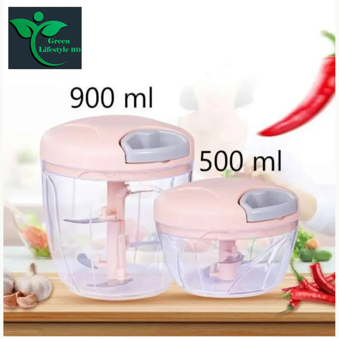 Picture of Hand Held Garlic Chopper Vegetable Cutter Slicer Fruit Crusher - 900/500ML Stainless Steel Kitchen Gadget for Meat, Vegetables & Fruit Crusher