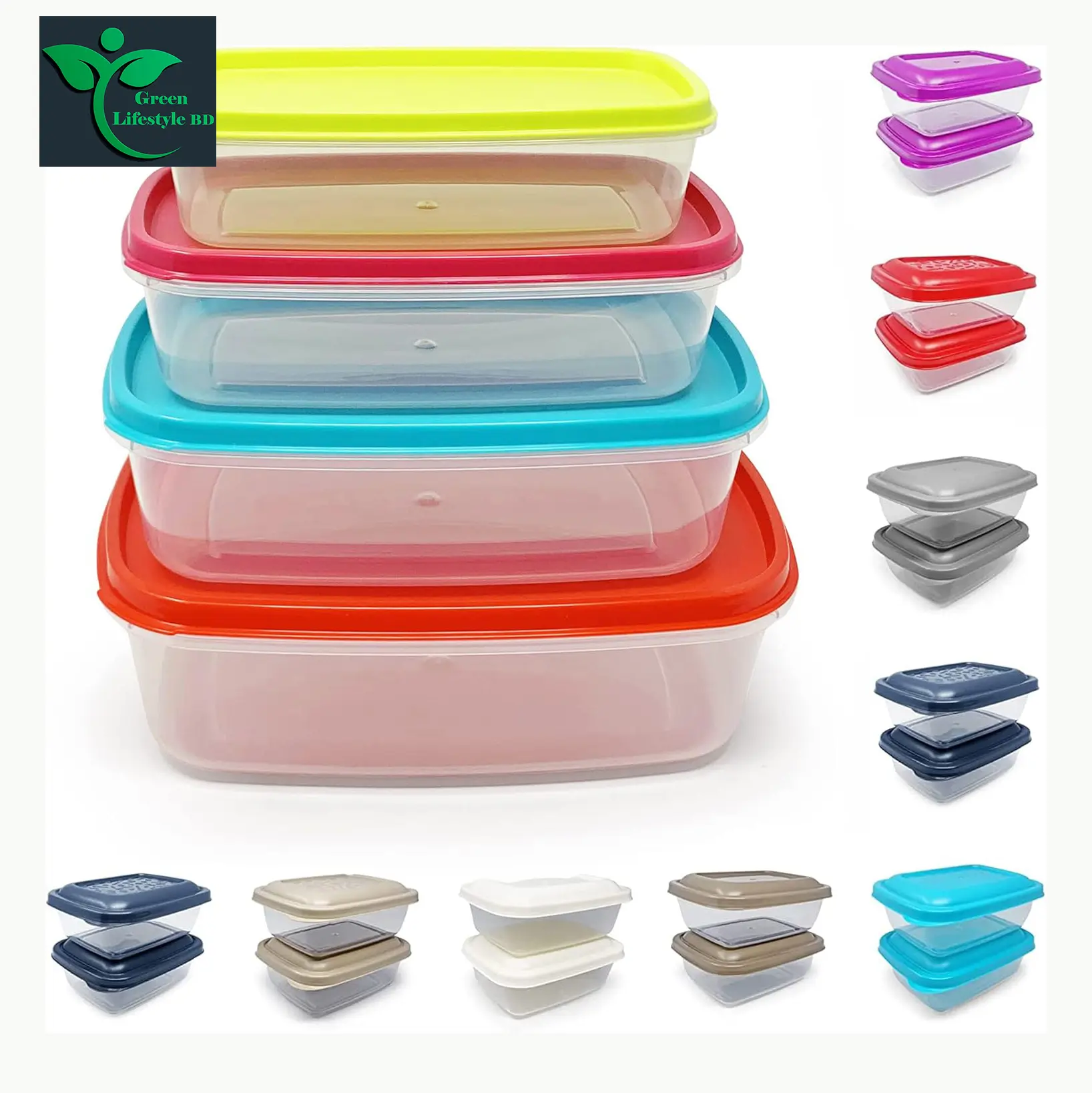 Picture of 1600/2700ml 4Pcs Food Storage Container Stackable Food Prep Container with Lid, Airtight BPA-Free, Microwave, Freezer & Dishwasher Safe
