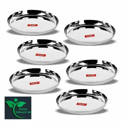 Picture of Stainless Steel Dinner Serving Plates 10.8 inch Diameter For Home and Office (Set of 2/4/6 Pcs)