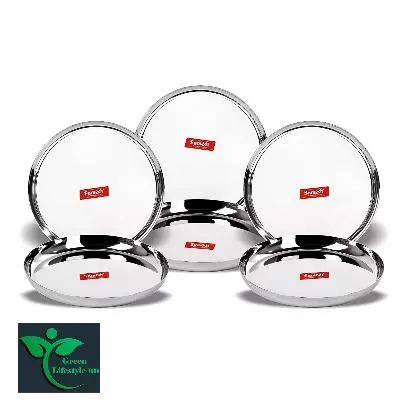 Picture of Stainless Steel Dinner Serving Plates (10.8-inch Diameter) – Set of 2/4/6 Pcs:
