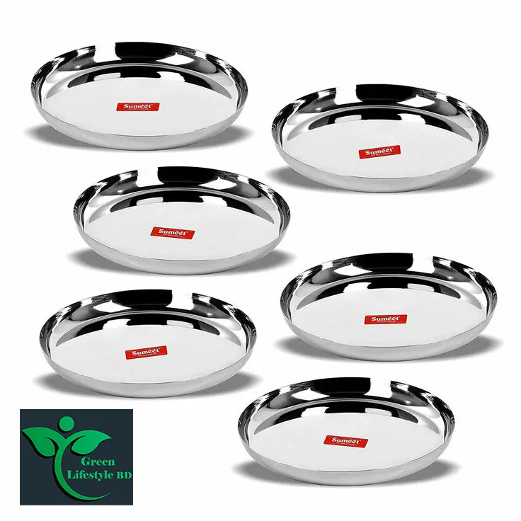 Picture of Stainless Steel Dinner Serving Plates (10.8-inch Diameter) – Set of 2/4/6 Pcs: