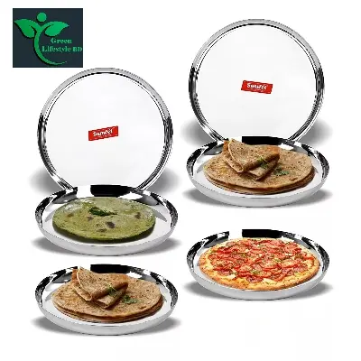 Picture of Stainless Steel Dinner Serving Plates (10.8-inch Diameter) – Set of 2/4/6 Pcs:
