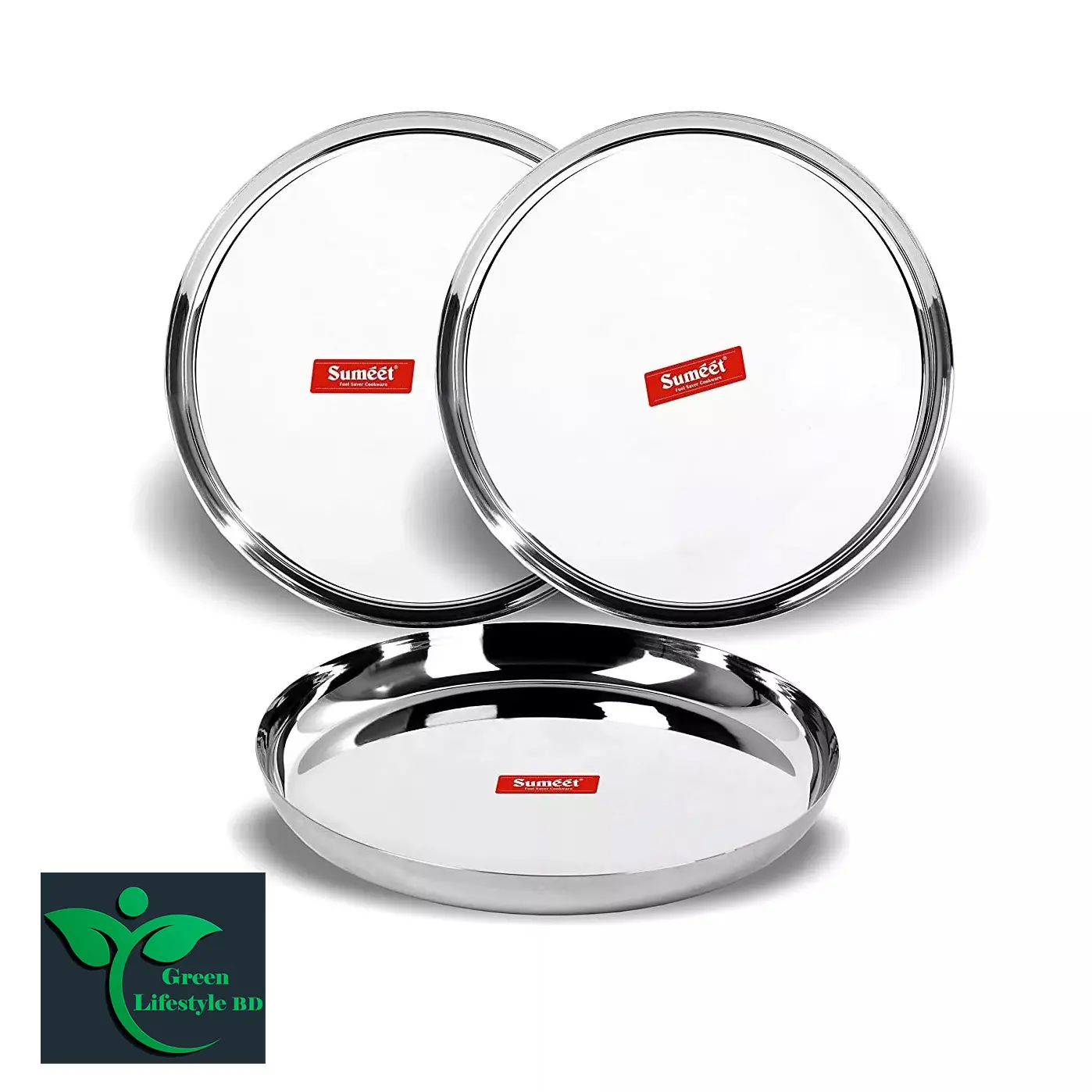 Picture of Stainless Steel Dinner Serving Plates (10.8-inch Diameter) – Set of 2/4/6 Pcs: