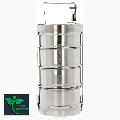 Picture of Tiffin Stainless Steel 3/4 Tier Lunch Box Multi Layer Stackable Round Containers Tiffin Hot Food Carrier Tins Lunch Storage Portable for Kids Adults Work Office School Picnic