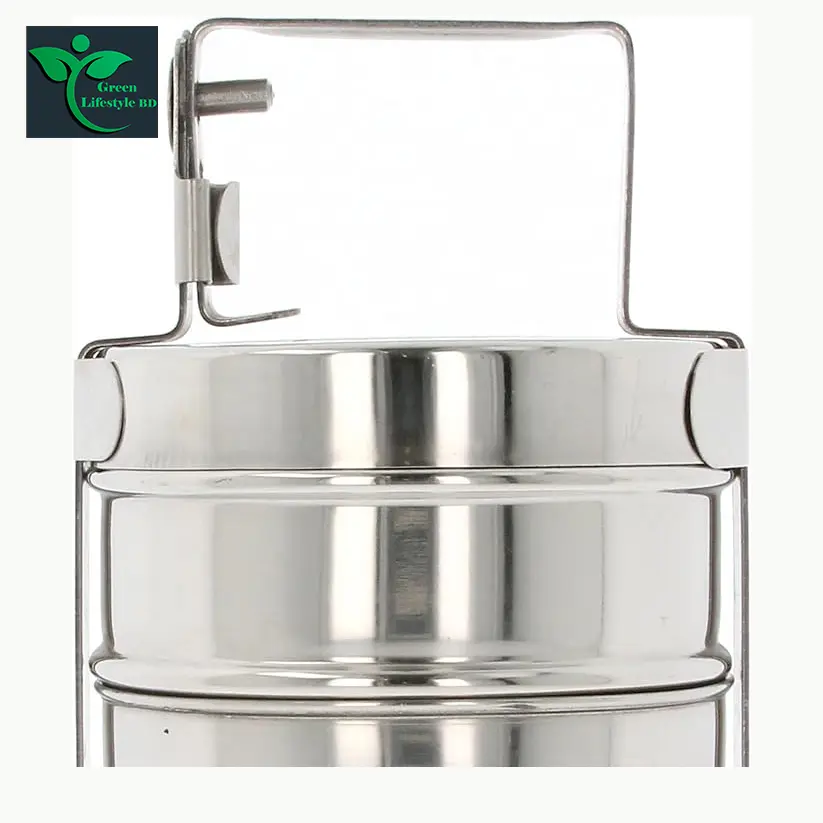 Picture of Tiffin Stainless Steel 3/4 Tier Lunch Box Multi Layer Stackable Round Containers Tiffin Hot Food Carrier Tins Lunch Storage Portable for Kids Adults Work Office School Picnic