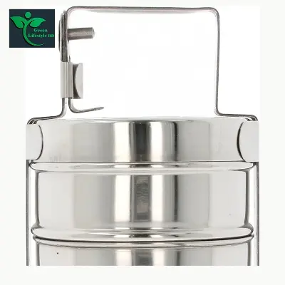 Picture of Tiffin Stainless Steel 3/4 Tier Lunch Box Multi Layer Stackable Round Containers Tiffin Hot Food Carrier Tins Lunch Storage Portable for Kids Adults Work Office School Picnic