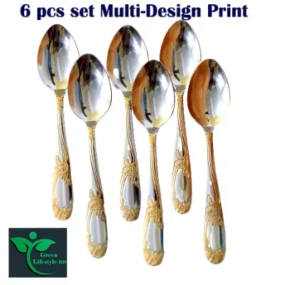 Picture of 6 pieces Stainless steel Tea Spoon Set- Multi-Design 6-Inch For Kitchen and Dining - Silver