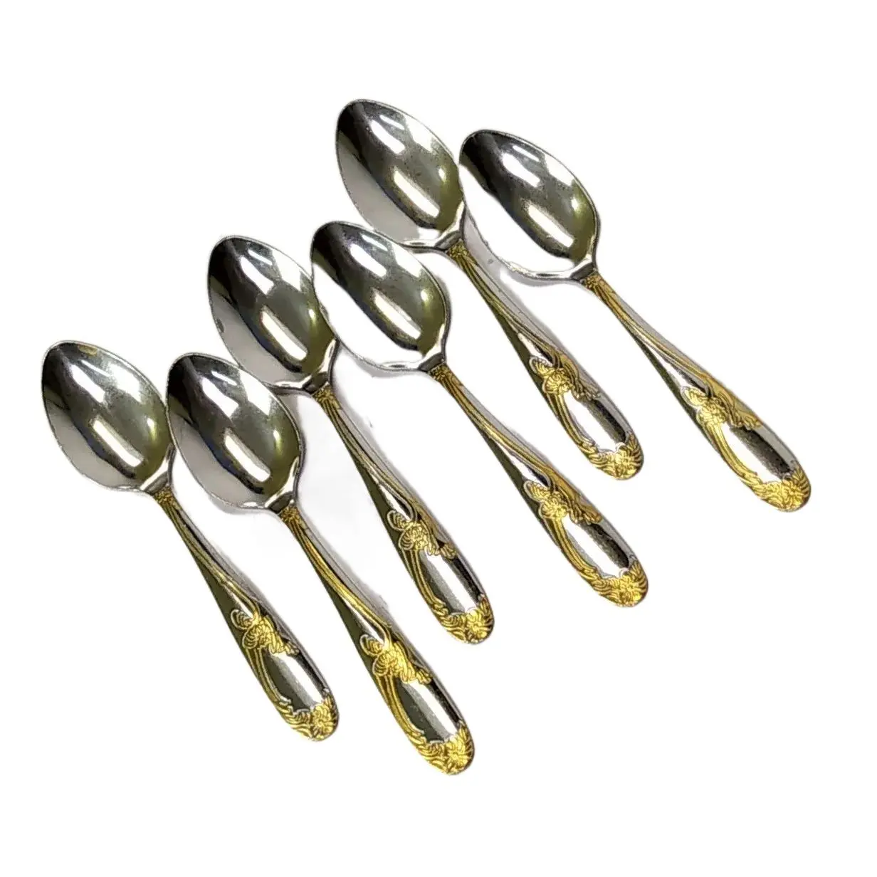 Picture of 6 pieces Stainless steel Tea Spoon Set- Multi-Design 6-Inch For Kitchen and Dining - Silver