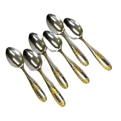 Picture of 6 pieces Stainless steel Tea Spoon Set- Multi-Design 6-Inch For Kitchen and Dining - Silver