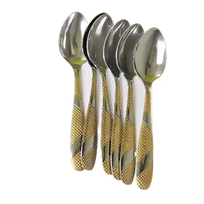 Picture of 6 pieces Stainless steel Tea Spoon Set- Multi-Design 6-Inch For Kitchen and Dining - Silver